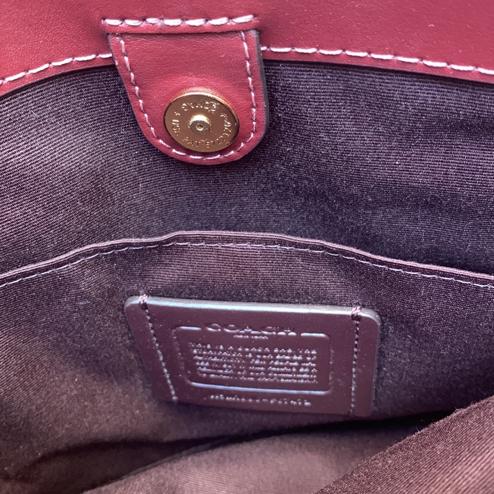 Coach Quilted Navy Denim Satchel with Burgundy Leather Trim - Picture 4 of 15
